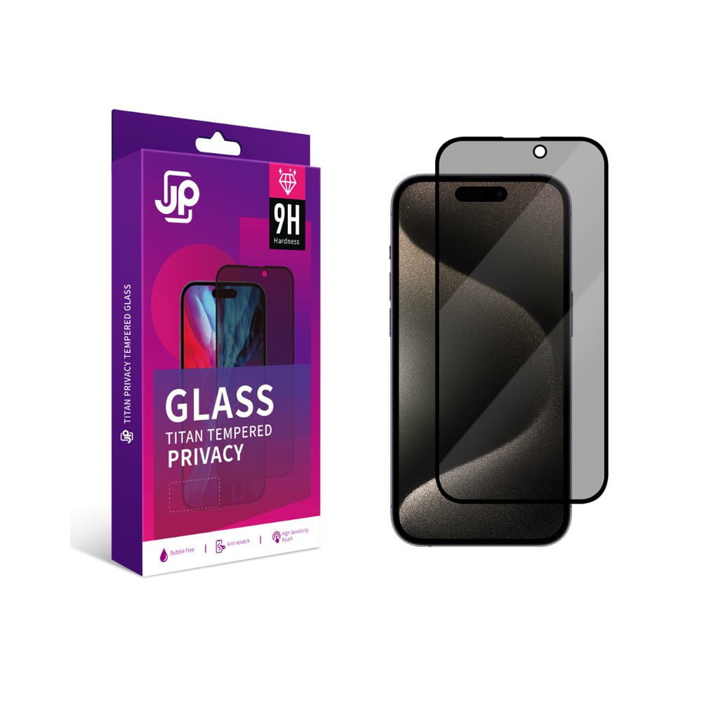 JP Titan Privacy extra tartós edzett üveg, iPhone 15 / 16, fekete