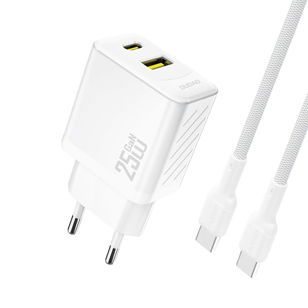 Levně Dudao A26TCEU nabíječka USB-A + USB-C s USB-C kabelem, PD QC 25W GaN, bílá