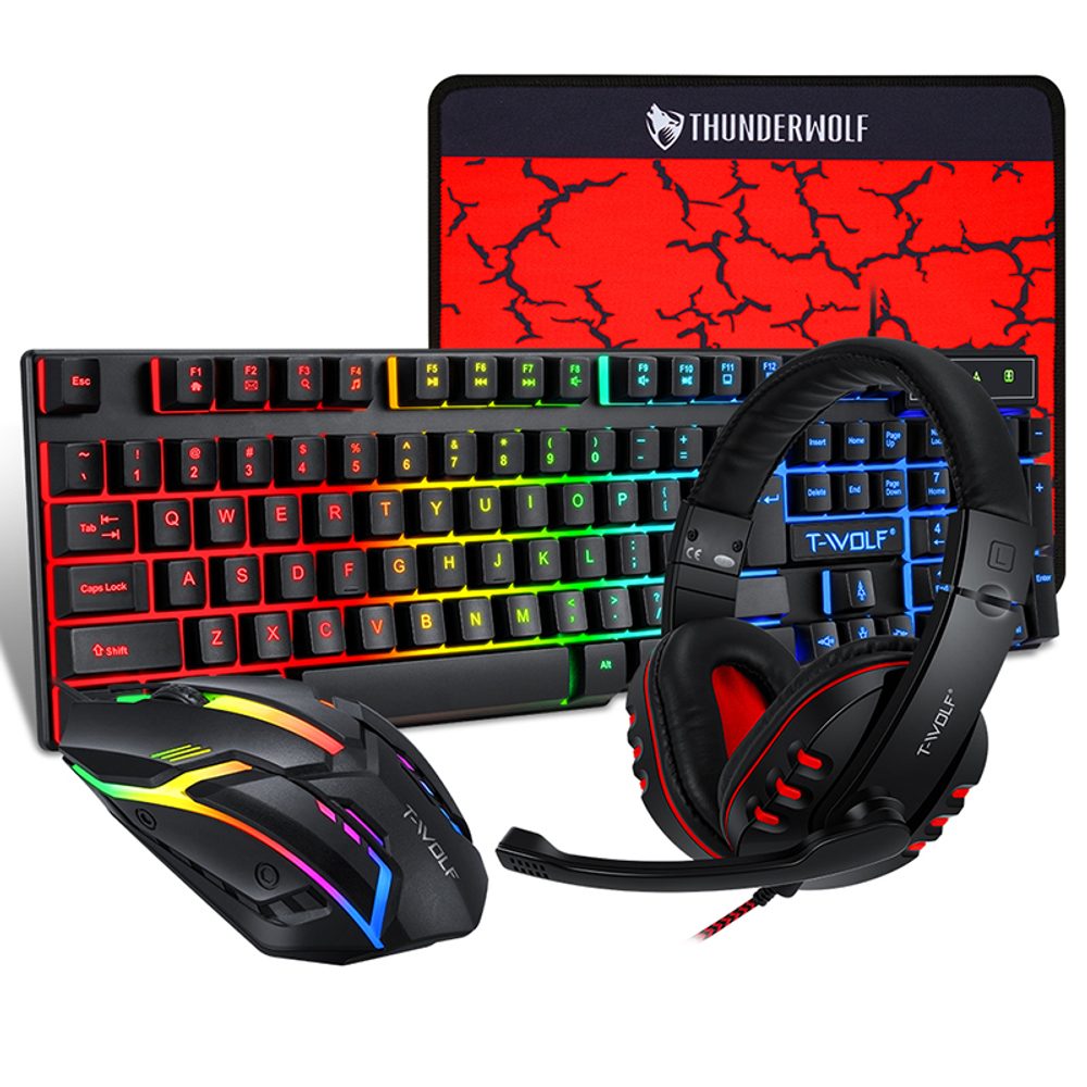 T-WOLF TF800, 4u1 RGB gaming set (tipkovnica, miš, slušalice, podloga)