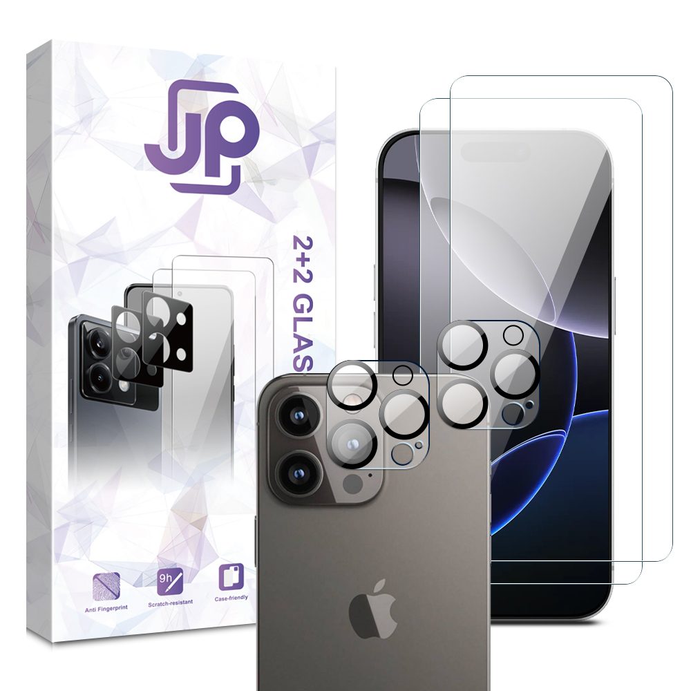 JP Combo pack, 2 db edzett üveg és 2 db kameraüveg készlet, iPhone 16 Pro Max