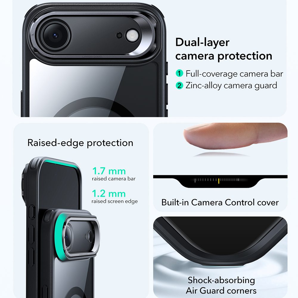 Kryt ESR Classic Hybrid HaloLock Kickstand, iPhone Air, číra čierna