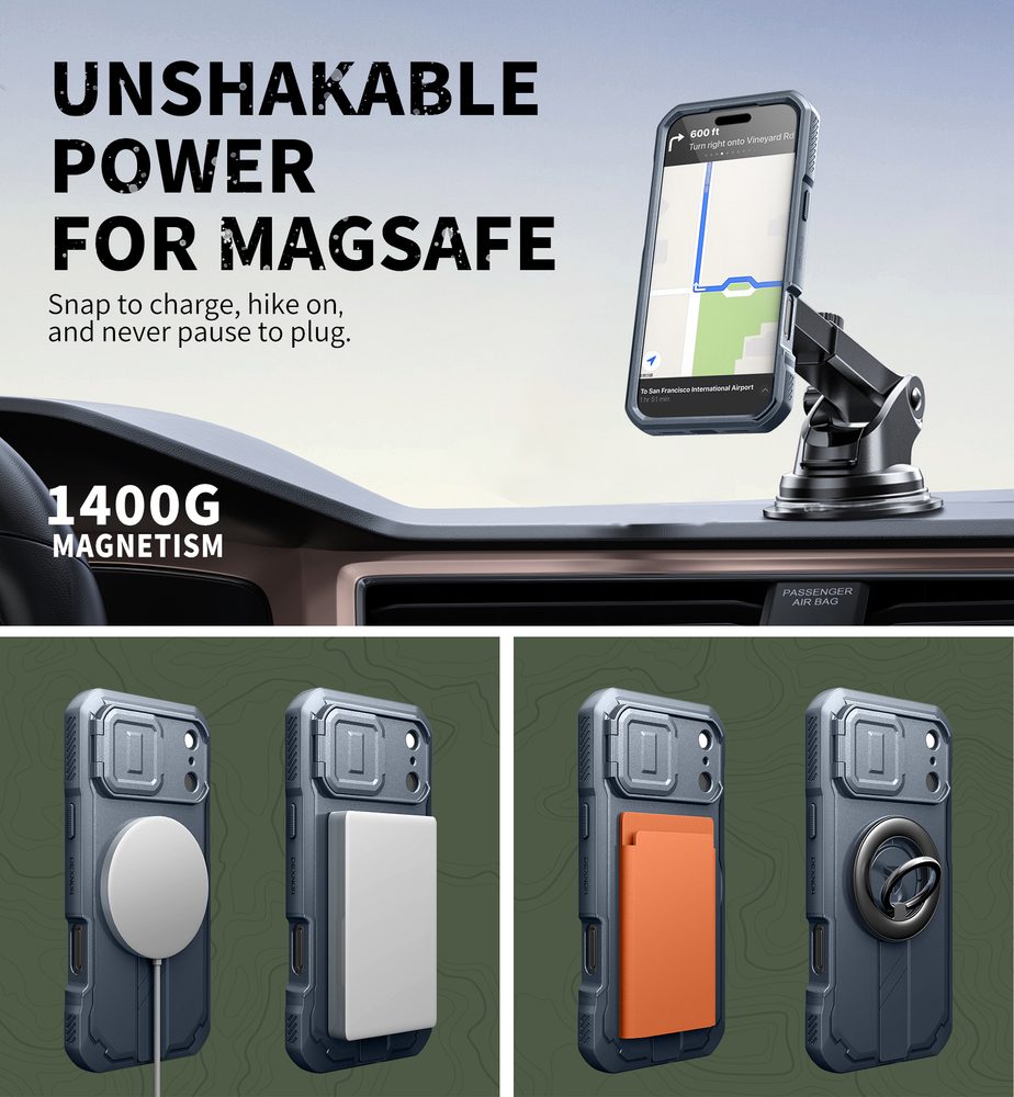 Dexnor MagSafe 360 Kickstand Camprotector obal iPhone 17 Pro Max, modrý