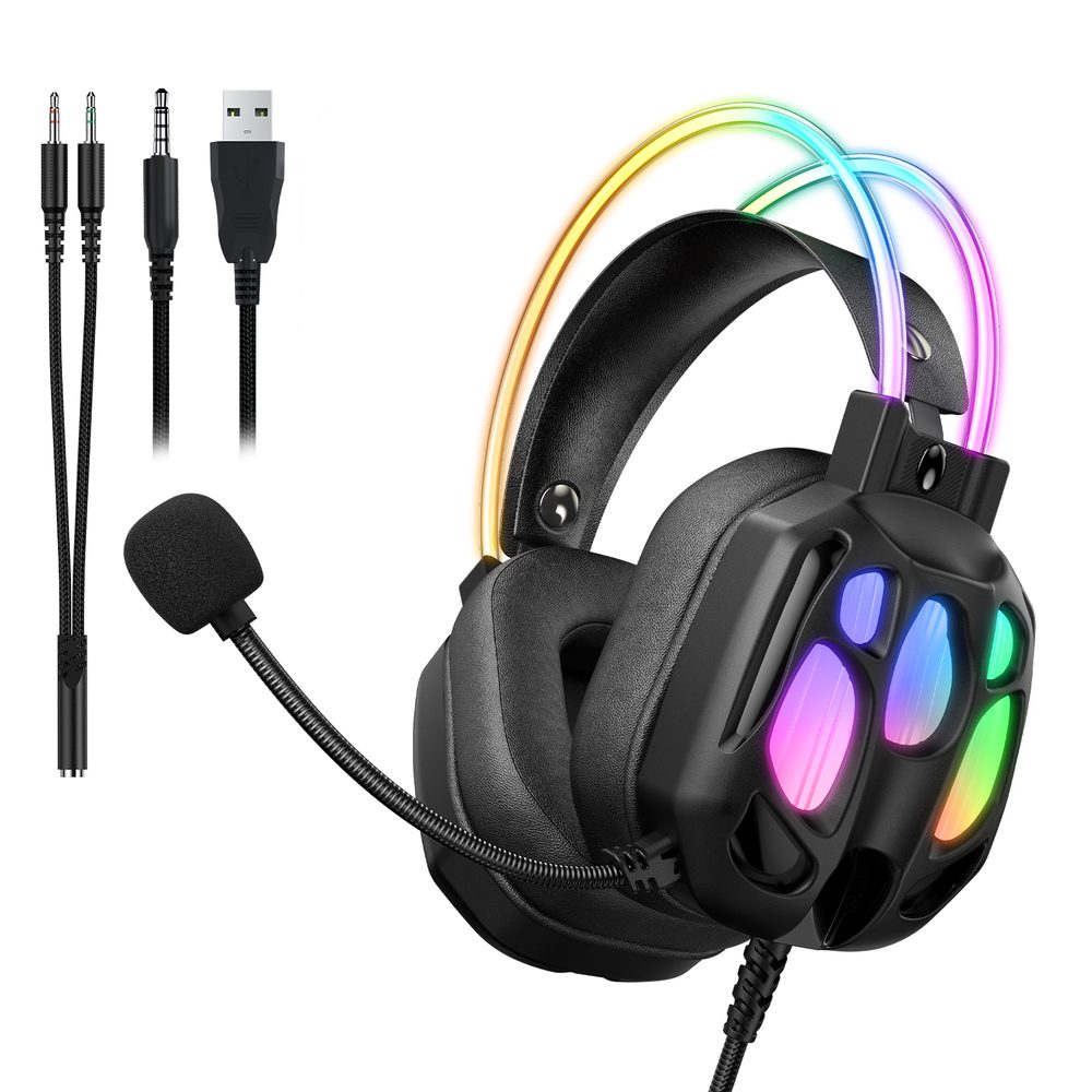 Onikuma X89 Herní sluchátka s mikrofonem, USB + 3,5mm Jack, RGB, černá