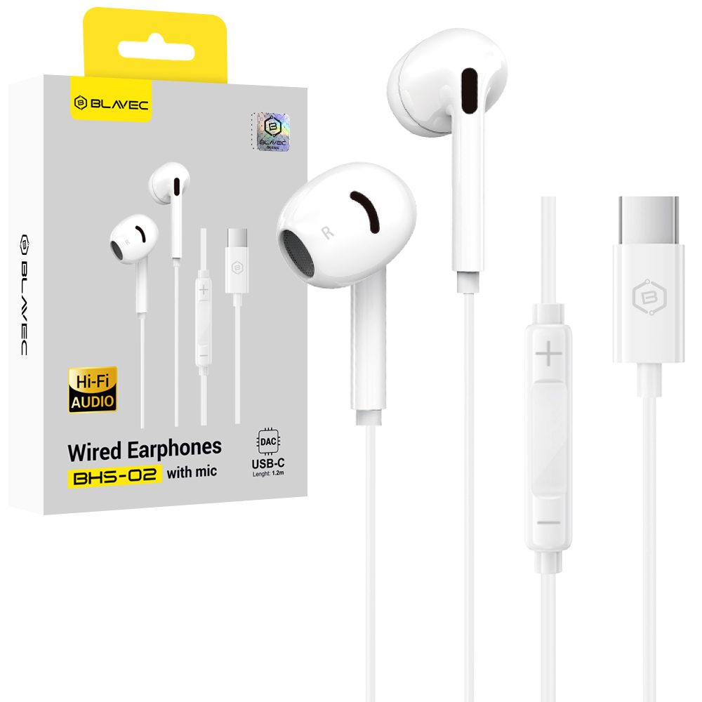 Blavec BHS-02 căști cu fir cu microfon USB-C (DAC), alb