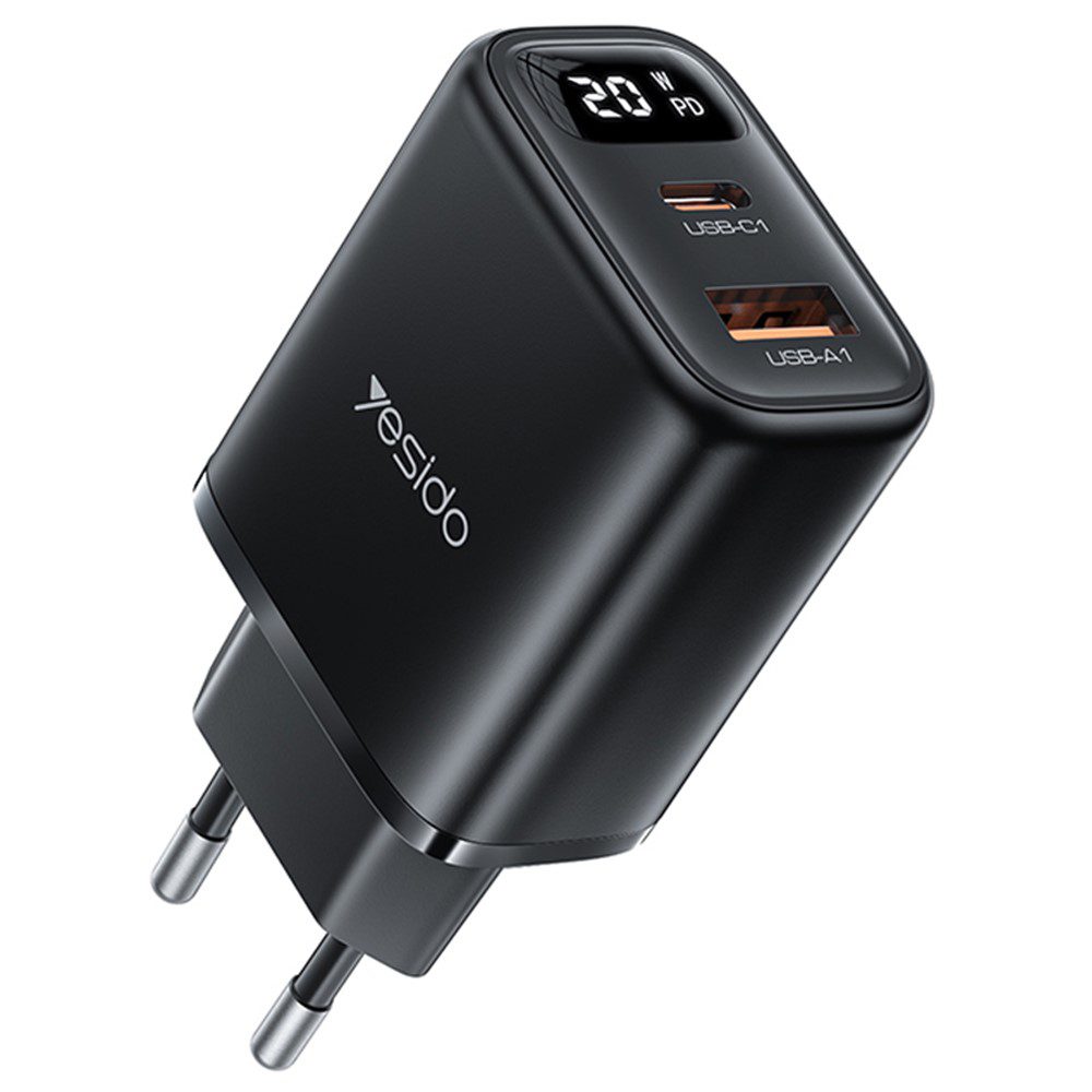 Levně Yesido adaptér (YC68) s digitálním displejem, USB + USB-C, černý
