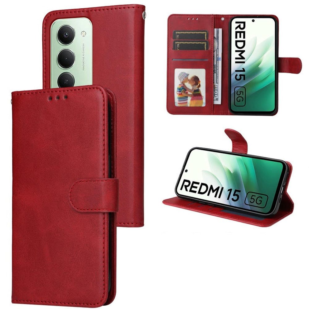 Mágneses tok, Xiaomi Redmi 15, piros