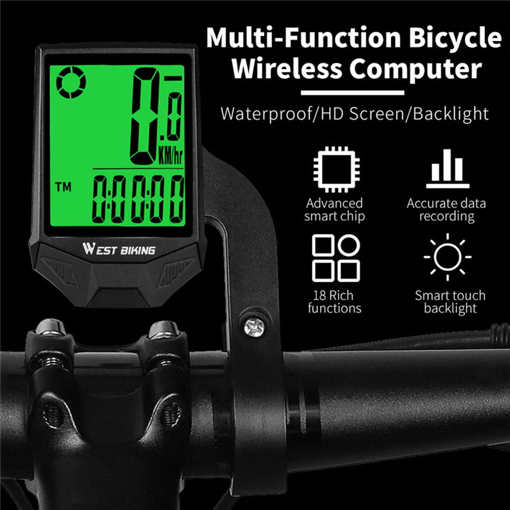 West Biking Bezdrôtový cyklocomputer s veľkým displejom a podsvietením (IPX6), biely