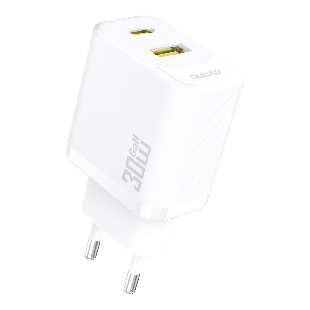 Dudao A27TCEU nabíjačka USB-A + USB-C s USB-C káblom, PD 30W GaN, biela