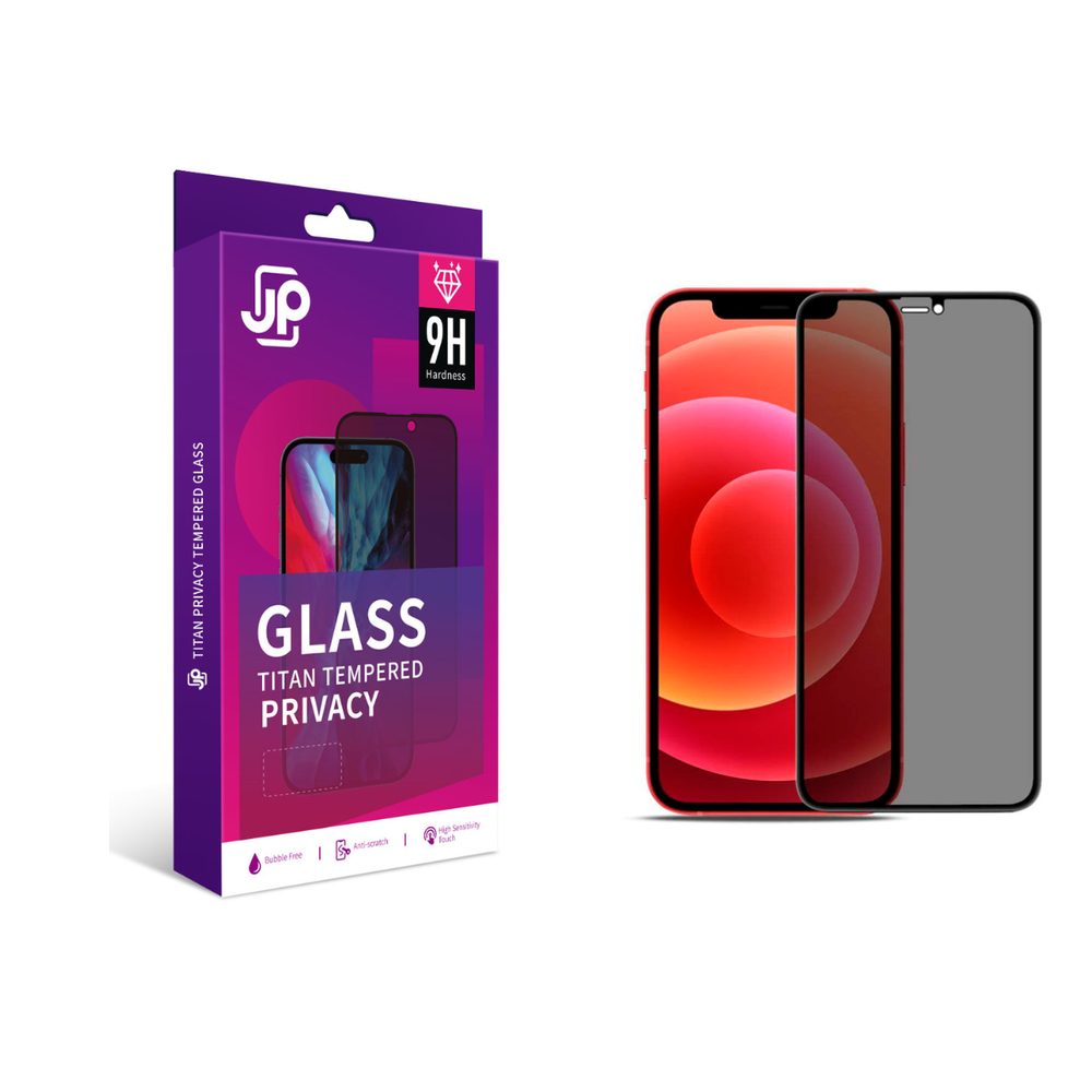 Levně JP Titan Privacy extra odolné tvrzené sklo, iPhone 12 / 12 Pro, černé