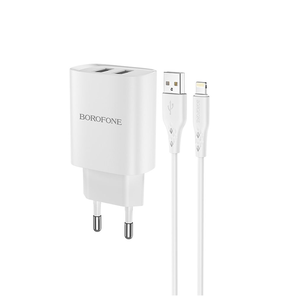 Borofone Töltő BN2 Super - 2x USB - Micro USB, 2,1A, Fehér