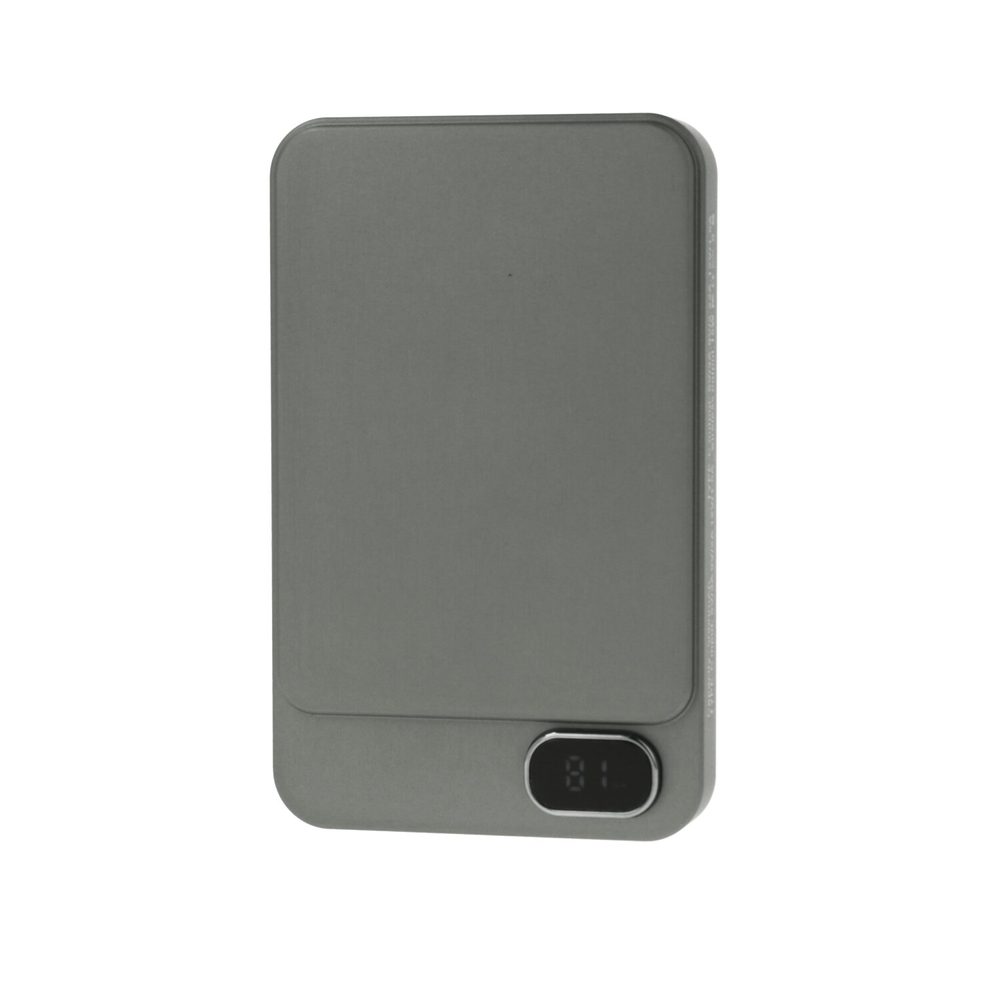 Baterie externă metalică MagSafe wireless cu afișaj, 5000mAh, QC, PD20W, gri