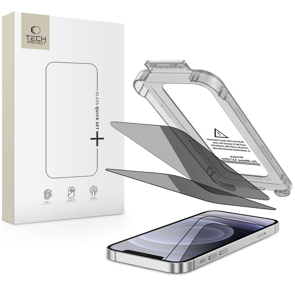 Tech-Protect Privacy Sticlă securizată Quick Set+, iPhone 12 / 12 Pro, 2 bucăți