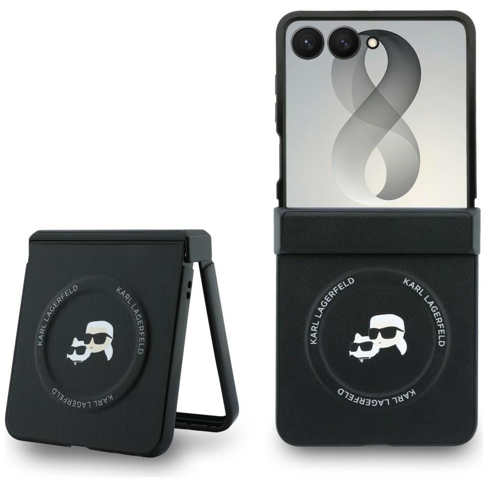 Karl Lagerfeld Hardcase Leather Karl&Choupette Head Pin zaštitna maska, Samsung Galaxy Z Flip 8, crna
