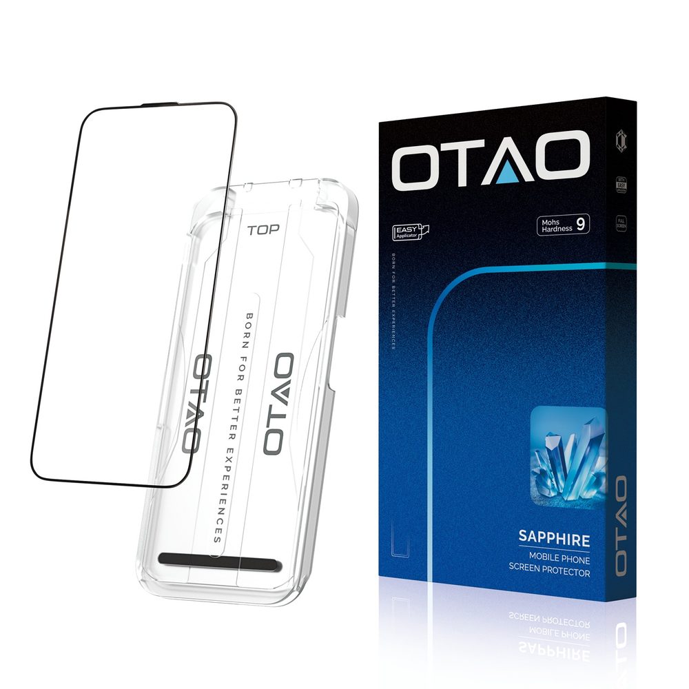 Levně OTAO Sapphire Tvrzené sklo s aplikátorem, iPhone 15 Pro, černé
