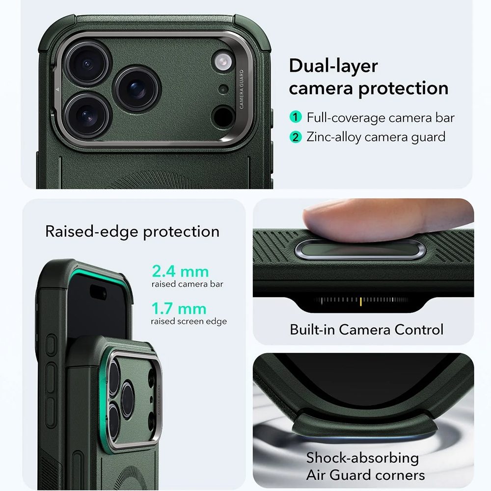 Kryt ESR Cyber Armor Kickstand, iPhone 17 Pro Max, zelený