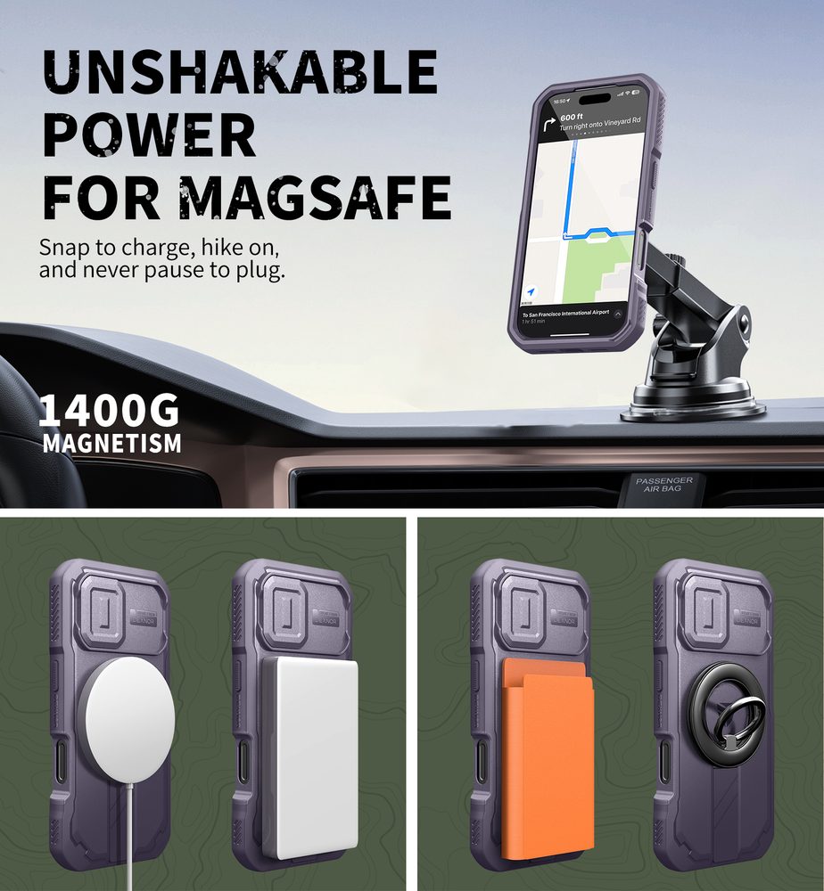 Dexnor MagSafe Kickstand Camprotector obal iPhone 17, fialový