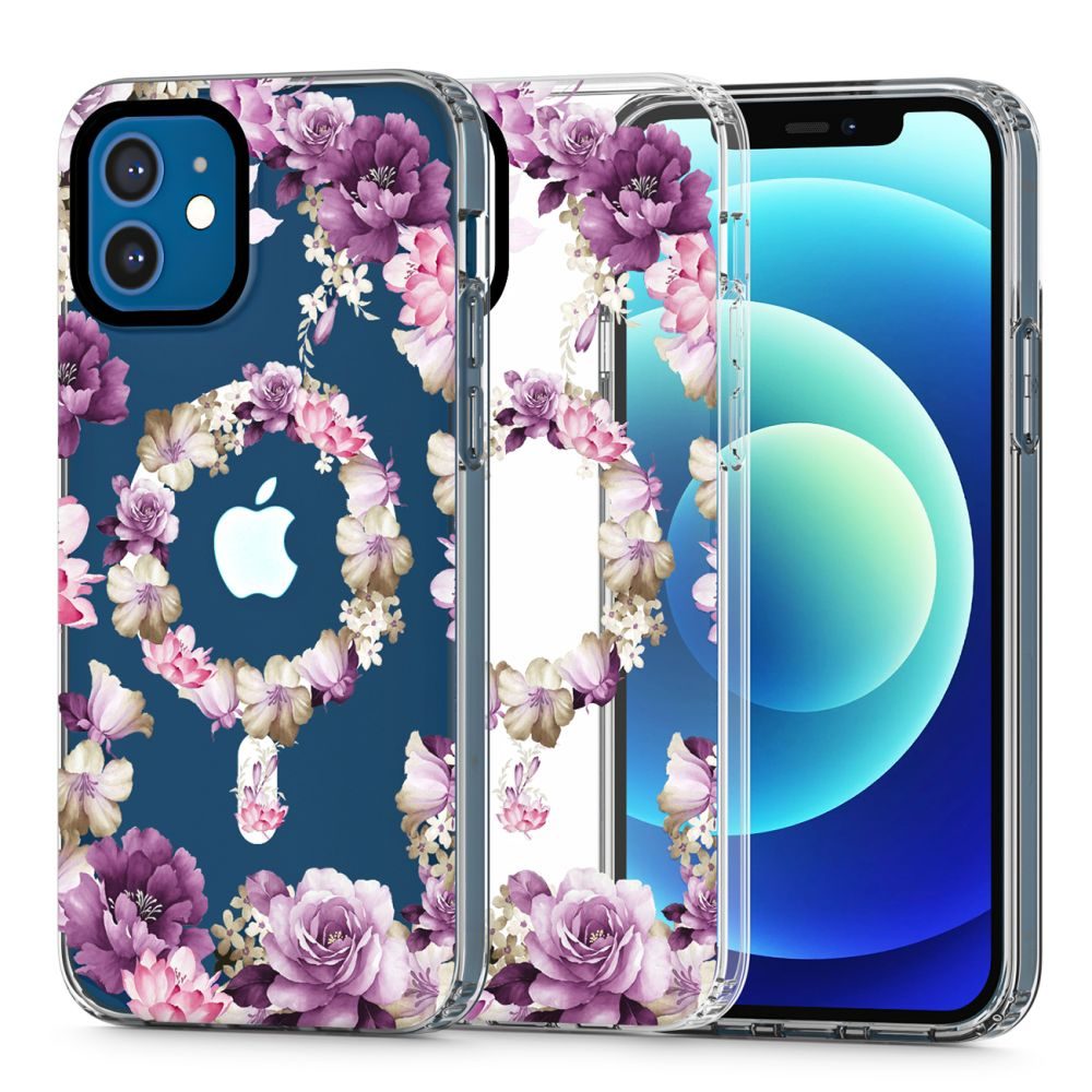 Tech-Protect Magmood, IPhone 12 / 12 Pro, Růžové Květiny