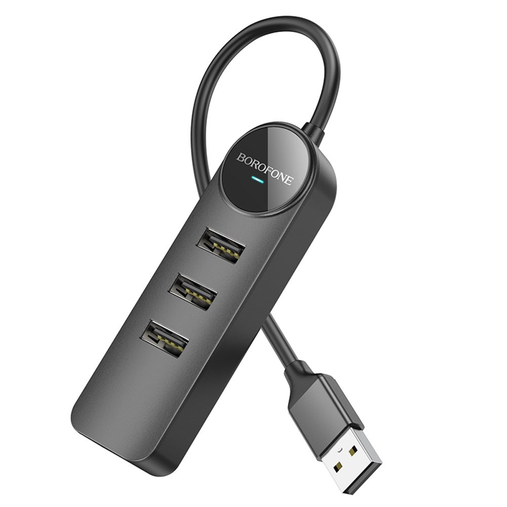 Borofone DH5 Erudite Adapter 4in1, USB 4x USB 2.0-ra, 1,2 M, Fekete, 1,2 M, Fekete
