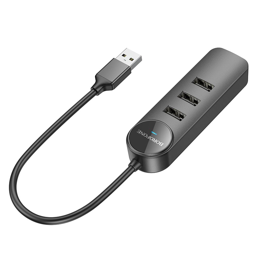 Borofone DH5 Erudite Adapter 4in1, USB 4x USB 3.0-ra, 0,2 M, Fekete