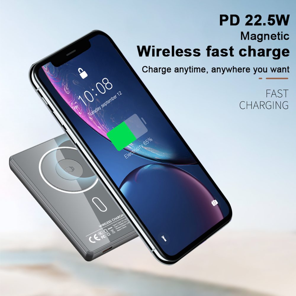 UltraThin MagSafe 15W Bezdrôtová powerbanka 5000 mAh s nabíjaním Apple Watch a 360° otočným stojánkom, čierna