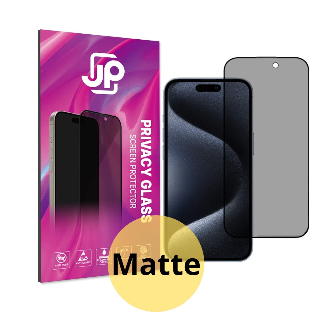 Levně JP Matte Privacy Tvrzené sklo, iPhone 15 Pro, černé