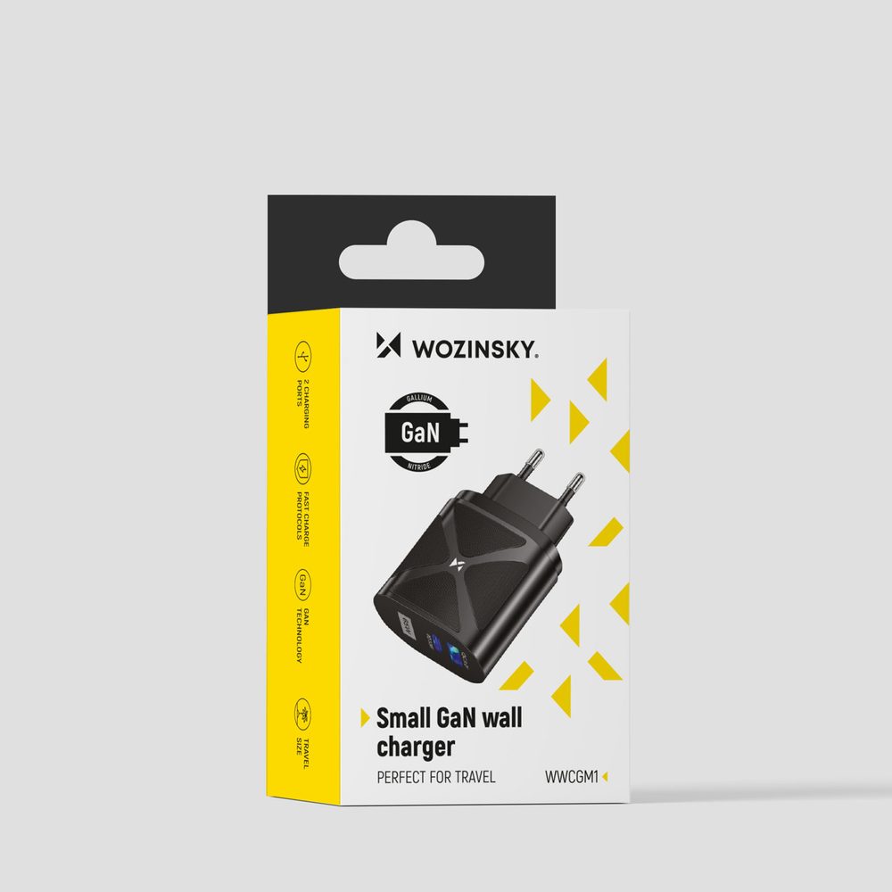 Wozinsky Adaptér 65W GaN S USB A USB-C Porty, Podpora Rychlého Nabíjení, černá (WWCGM1)