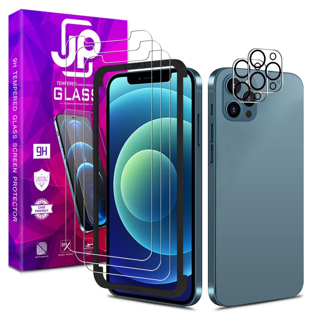 JP Mega Pack Kaljena Stekla, 3 Stekla Na Telefon Z Aplikatorjem + 2 Stekli Na Objektiv, IPhone 12 Mini