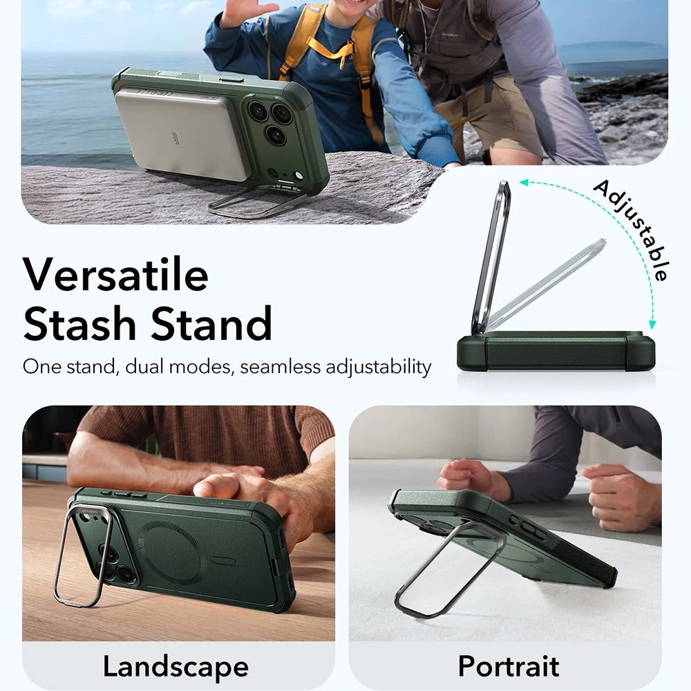Kryt ESR Cyber Armor Kickstand, iPhone 17 Pro Max, zelený