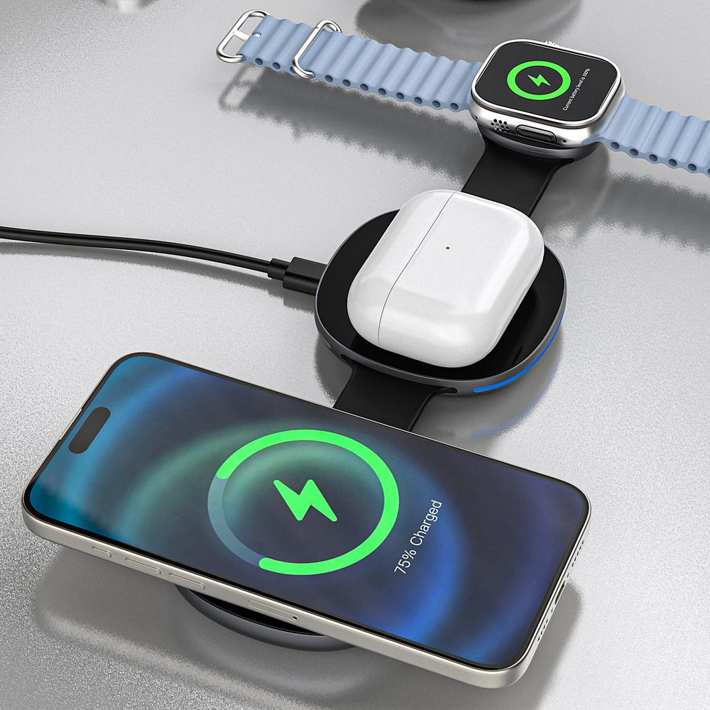 Dudao A11S bezdrôtová MagSafe nabíjačka 3v1, čierna