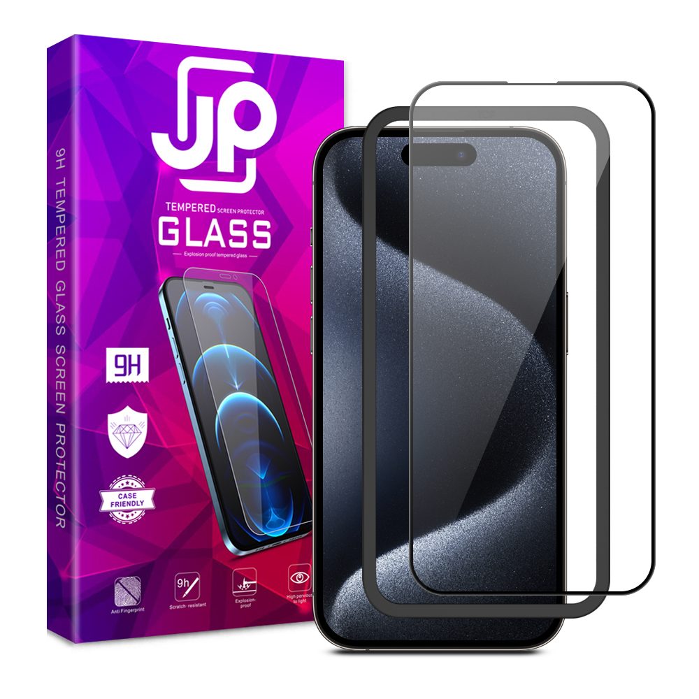 JP 3D üveg Felhelyezési Kerettel, IPhone 15 Pro MAX, Fekete
