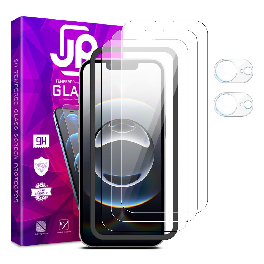 Levně JP Mega Pack Tvrzených skel, 3 skla na telefon s aplikátorem + 2 skla na čočku, iPhone 16e / 17e