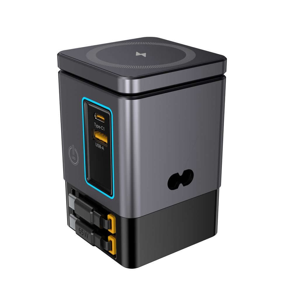 Nabíjacia stanica PowerCombo Tower 6v1 GaN3 Pro s bezdrôtovým nabíjaním, 105W, šedá