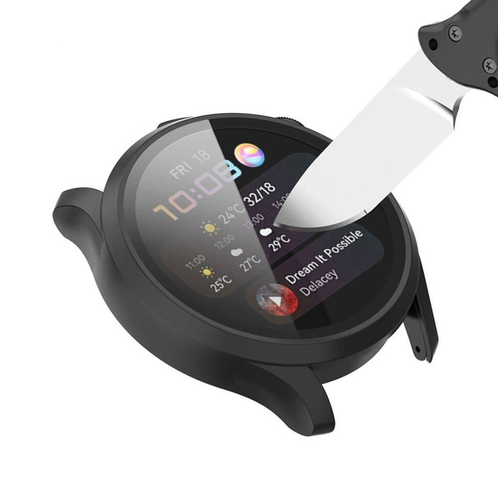 Husă 2 în 1 Cu Folie De Sticlă, Pentru Huawei Watch GT 2, 42 Mm, Neagră