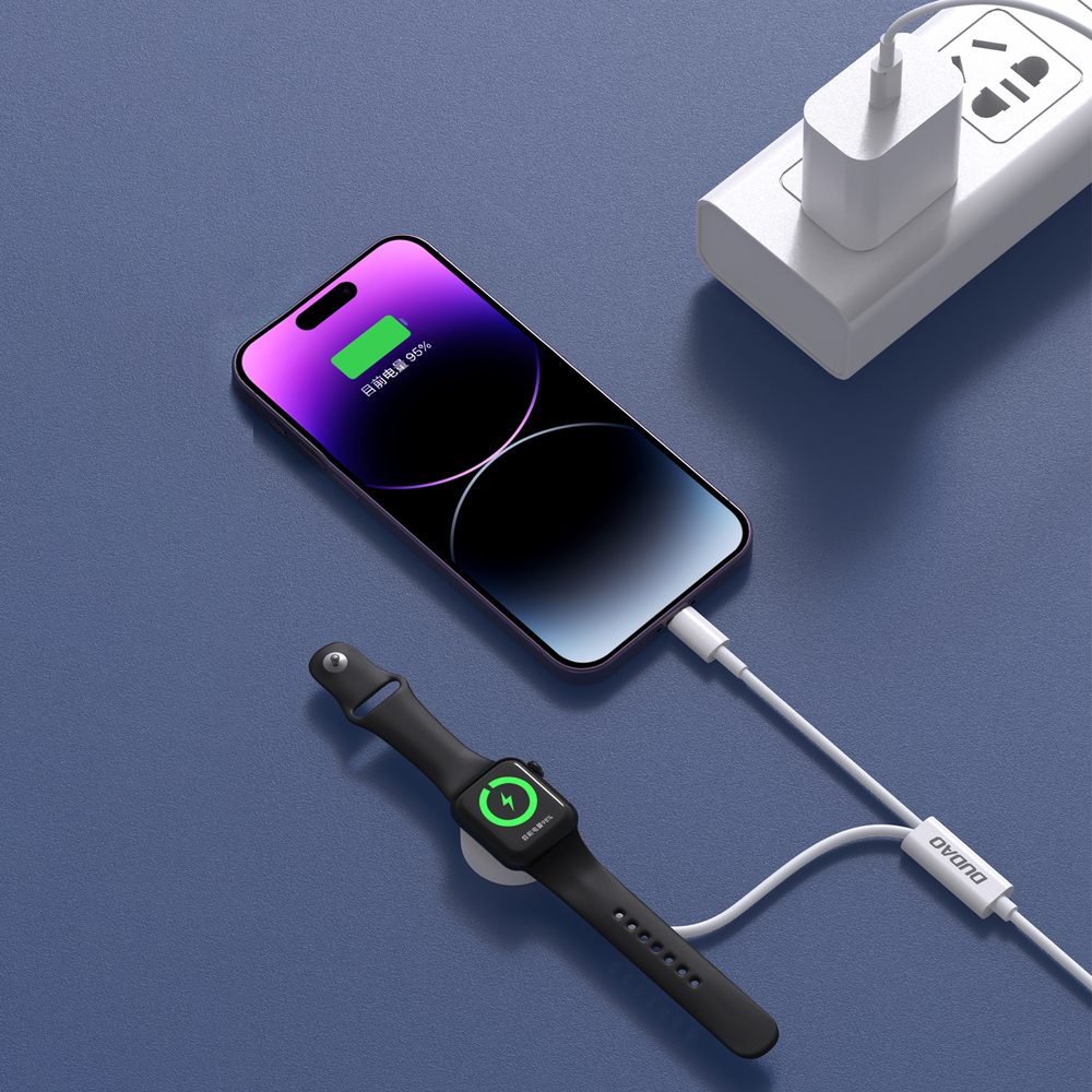 Dudao A12Max 2v1 kábel pre iWatch + Lightning - USB-C, 20W PD, 1,2 m, biely