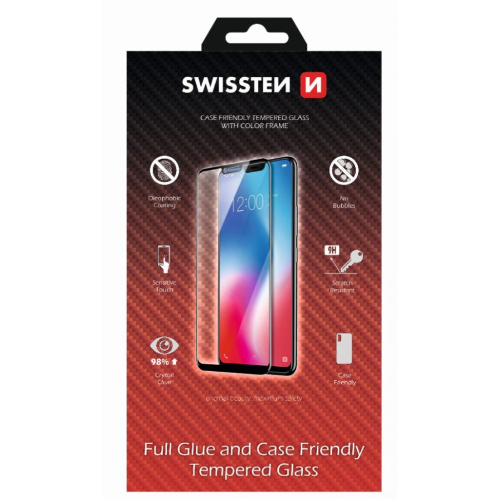 Swissten Full Glue, Color Frame, Case Friendly, Védő Edzett üveg, Samsung Galaxy A12, Fekete