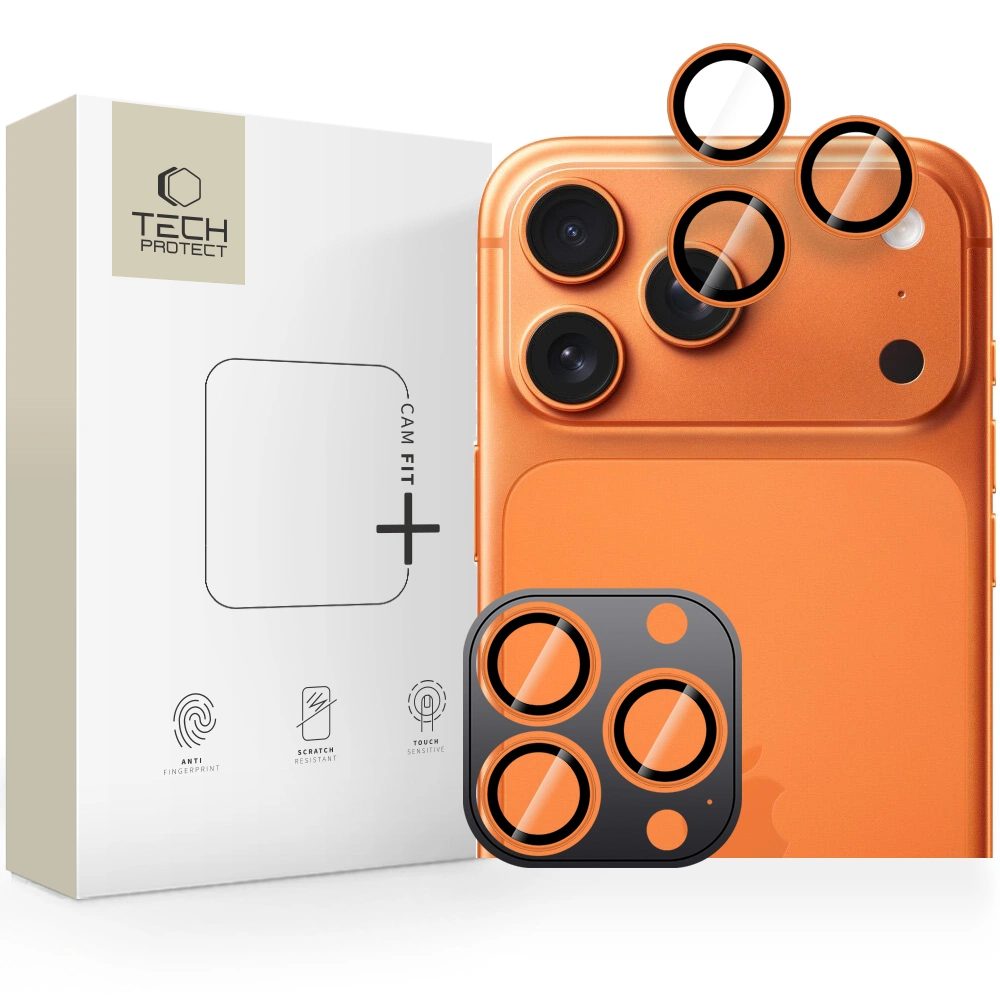 Levně Tech-Protect Camring Fit+, sklíčko pro čočku fotoaparátu, iPhone 14 Pro / Max / 15 Pro / Max / 16 Pro / Max / 17 Pro / Max, oranžové