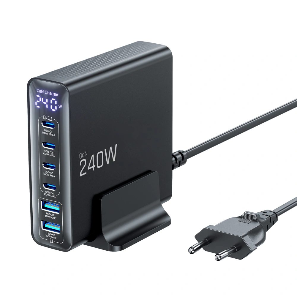 Tech-Protect DC240W-GAN 6-portová nabíjačka PD 240 W / QC3.0, čierna
