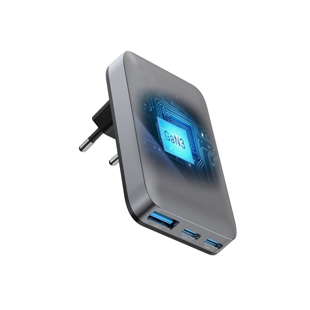 Forcell F-Energy ultratenká nabíjačka VT-47, 2x USB-C + USB-A, 4A, 65W, sivá