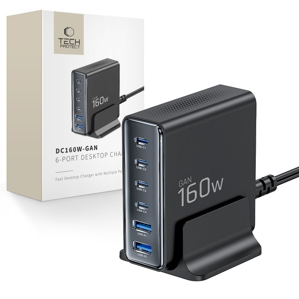 Levně Tech-Protect DC160W-GAN 6portová nabíječka PD 160W / QC3.0, černá