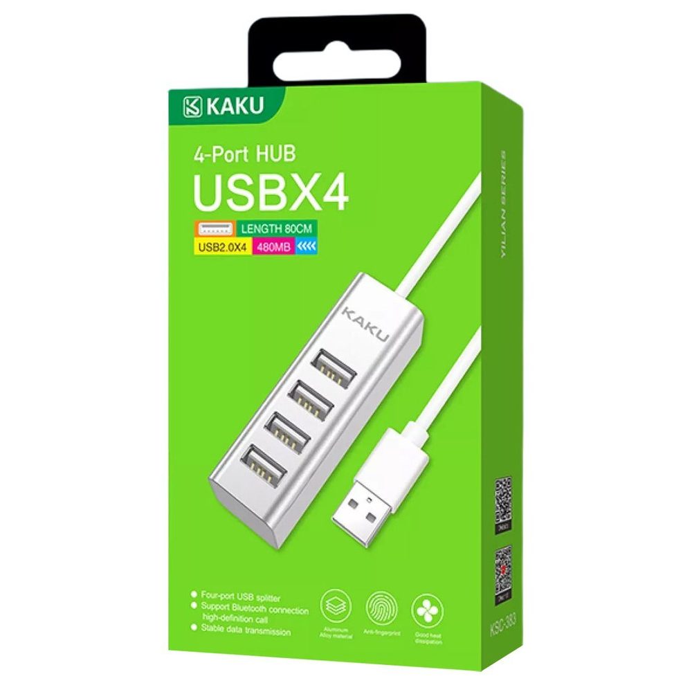 Kaku HUB Splitter - 4x USB Adaptér, Stříbrný (KSC-383)