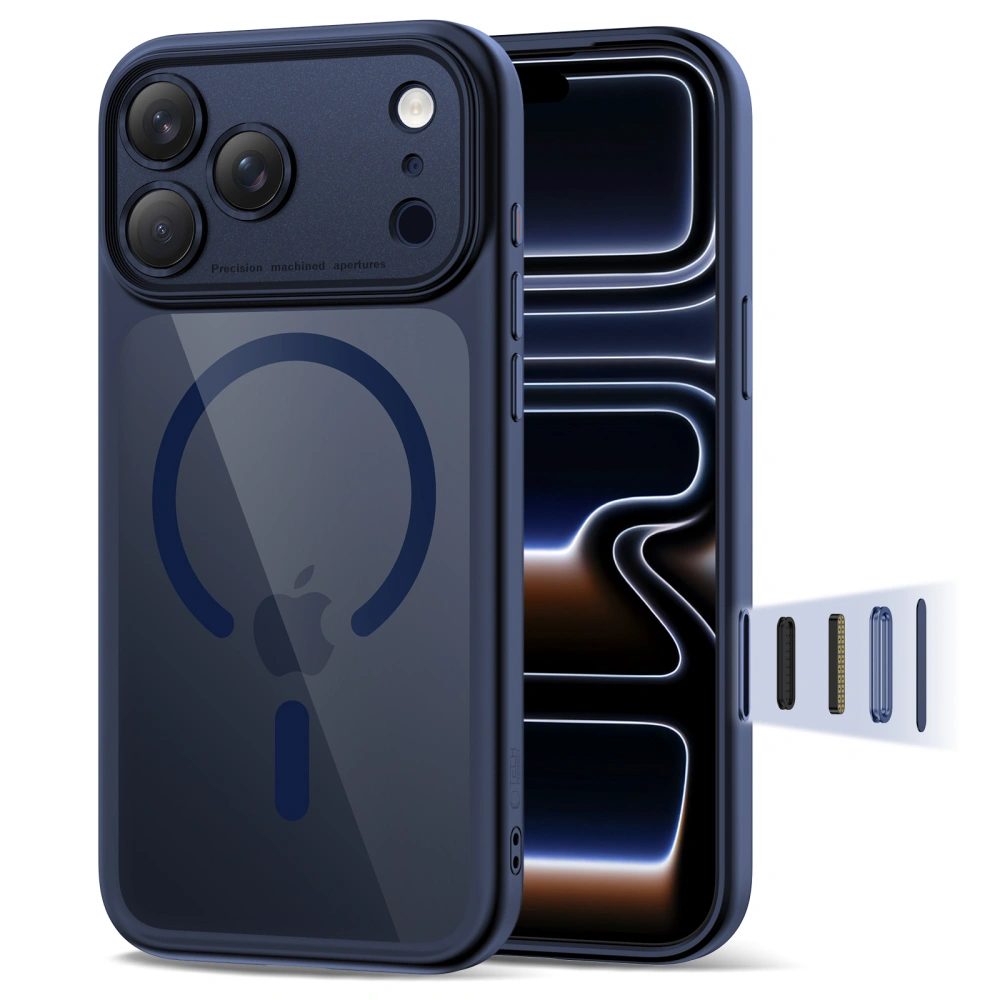 Levně Tech-Protect MagPeak MagSafe CC, iPhone 17 Pro, tmavě modrý / průhledný
