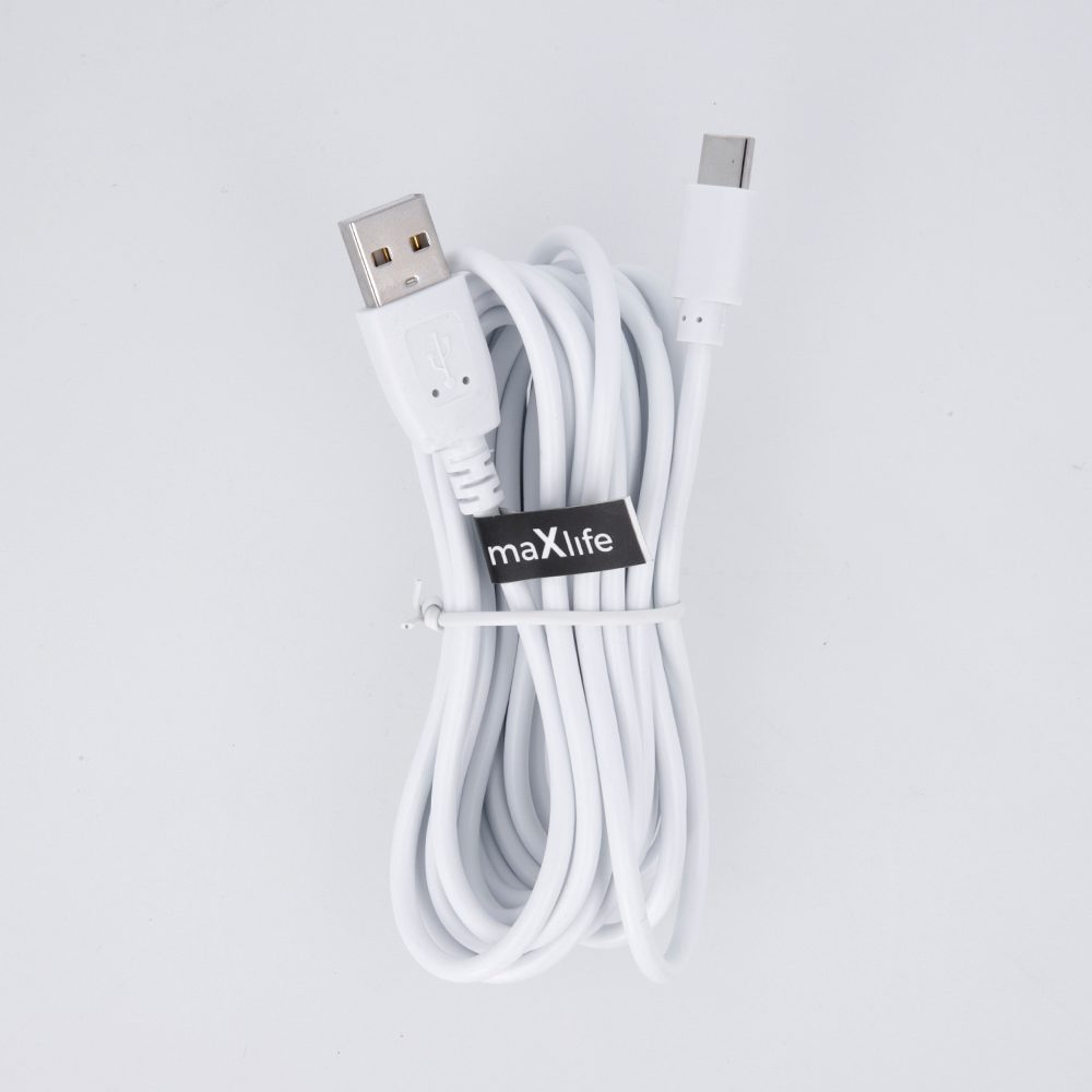 Maxlife Kábel USB - USB-C, 2A, 3m, Biely