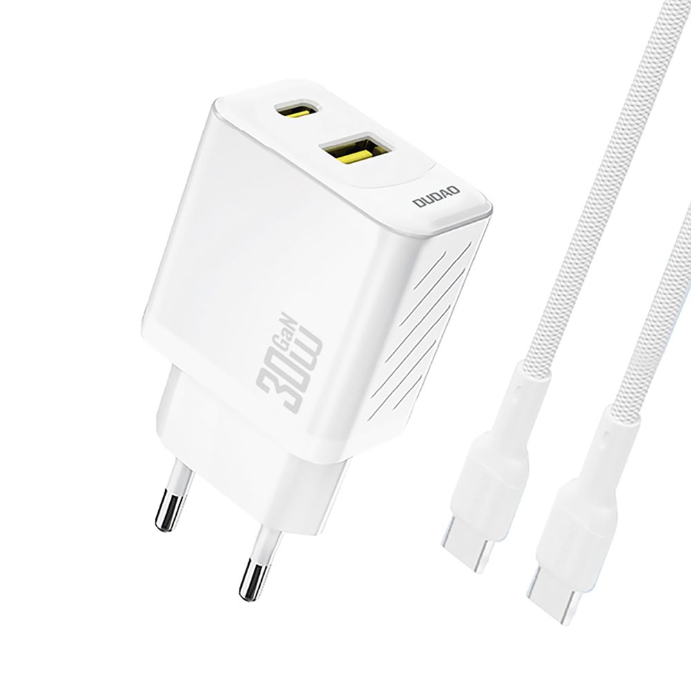 Levně Dudao A27TCEU nabíječka USB-A + USB-C s USB-C kabelem, PD 30W GaN, bílá