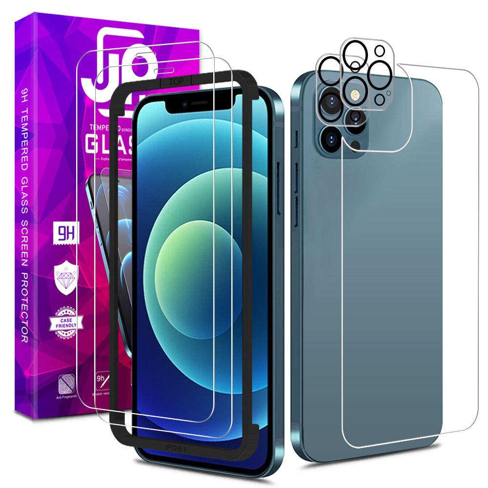 JP All Pack Tvrdených Skiel, 2 Sklá Na Telefón + 2 Sklá Na šošovku + 1 Zadné Sklo, IPhone 12 Pro MAX