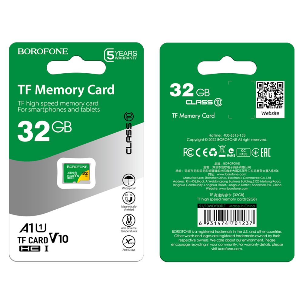 Borofone Class10 MicroSD Memóriakártya, 32 GB, SDHC, 90 MB/s
