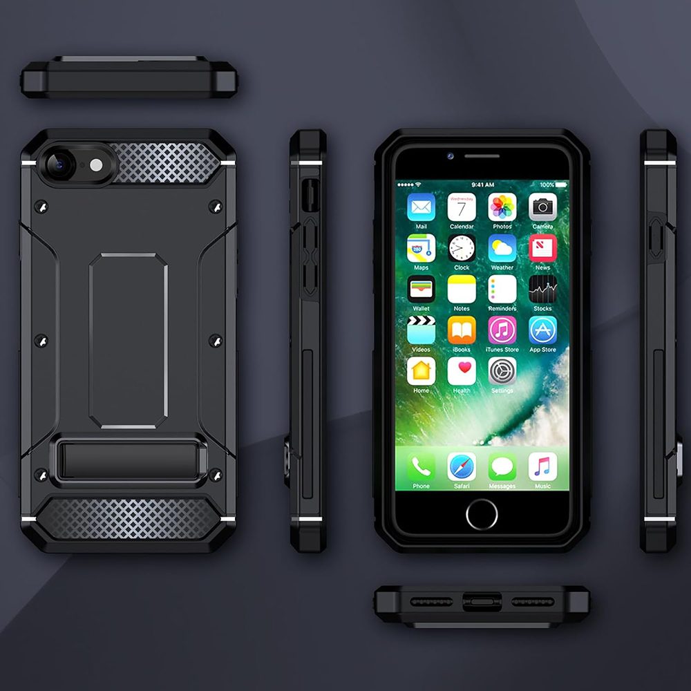 Techsuit Hybrid Armor Kickstand, IPhone 7 / 8 / SE 2020 / SE 2022, črna