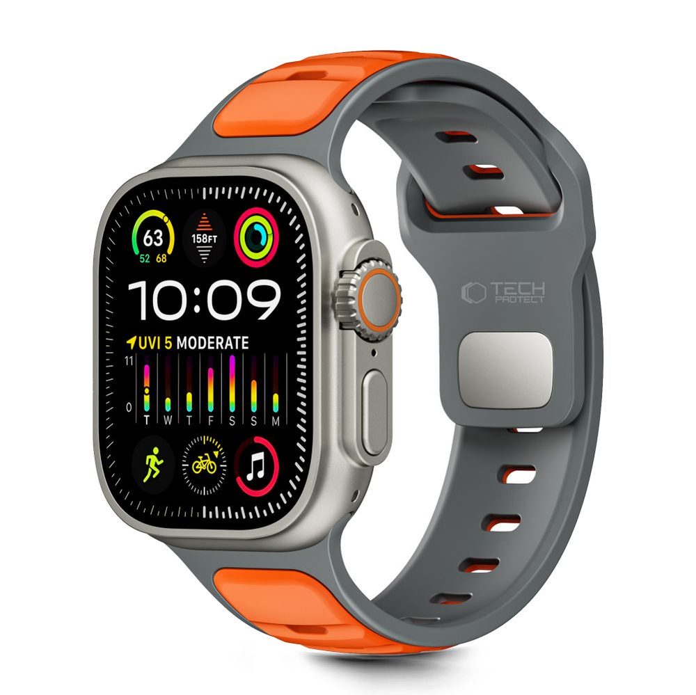 Tech-Protect IconBand Line Apple Watch 8 / 9 / 10 / 11 / SE / Ultra (44 / 45 / 46 / 49 mm), szürke / narancssárga
