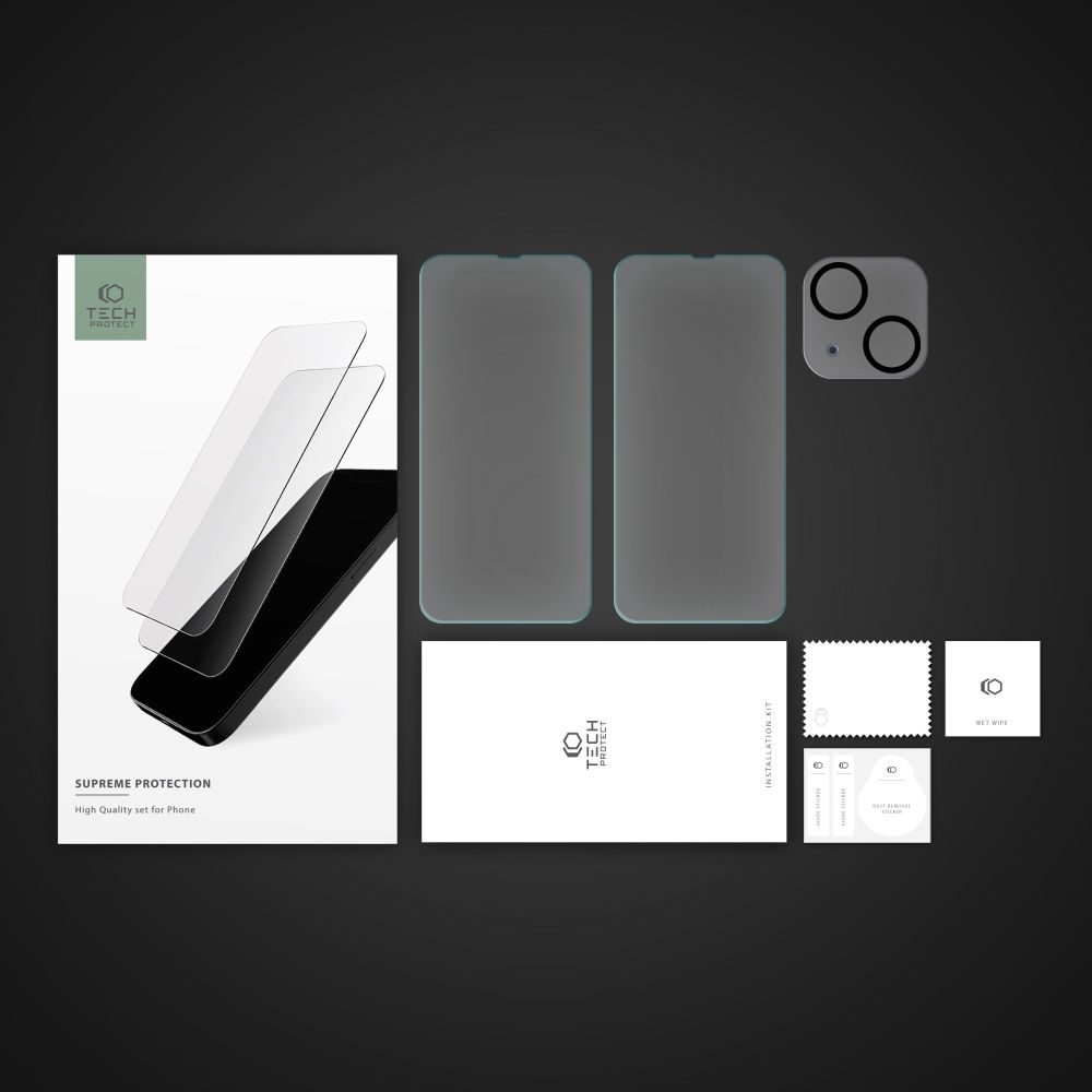 Tech-Protect Supreme Készlet, 2 Edzett üveg + Lencse üveg, IPhone 14