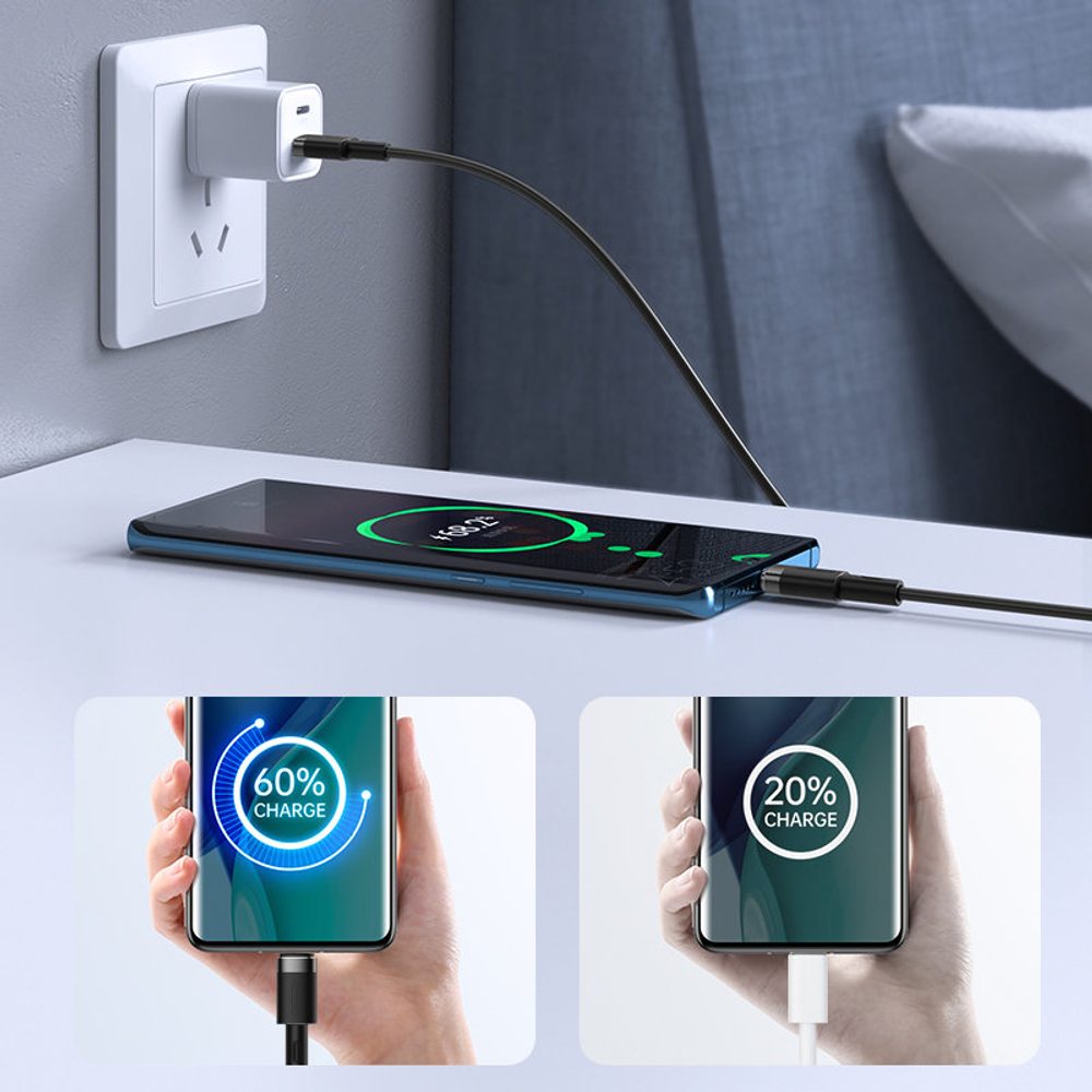 Joyroom USB-C USB-C Kábel, 3A, 1,8m, Fekete (S-1830N9)