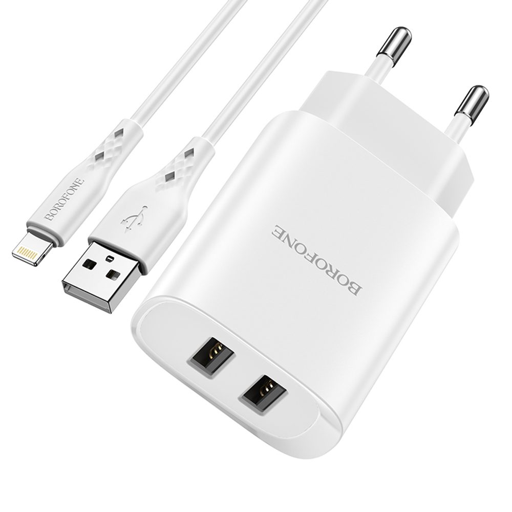 Borofone Töltő BN2 Super - 2x USB - Micro USB, 2,1A, Fehér